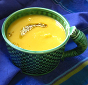 Sweet potato soup with feta and zaatar oil.