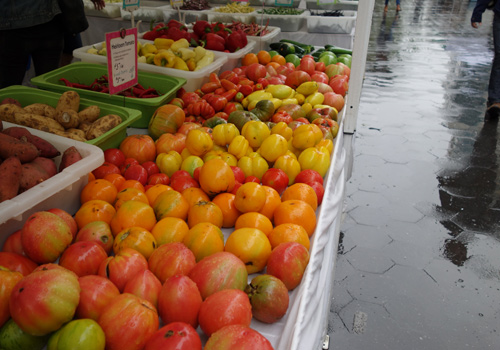 Heirloom tomatoes from Bodhitree Farm, which grows more than 30 different kinds, including brandywine, green zebra, anana noir, gold medal and Cherokee purple (one my favorites).