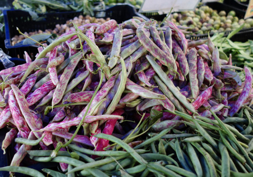 Bean heaven today—borlotti, romano, French green beans, wax beans. And Salade Niçoise inspiration.